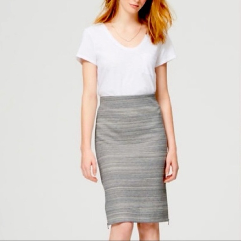 LOFT Petites Ann Taylor Stretchy Fleece Marled Gray Zipper Slit Pencil Skirt XSP